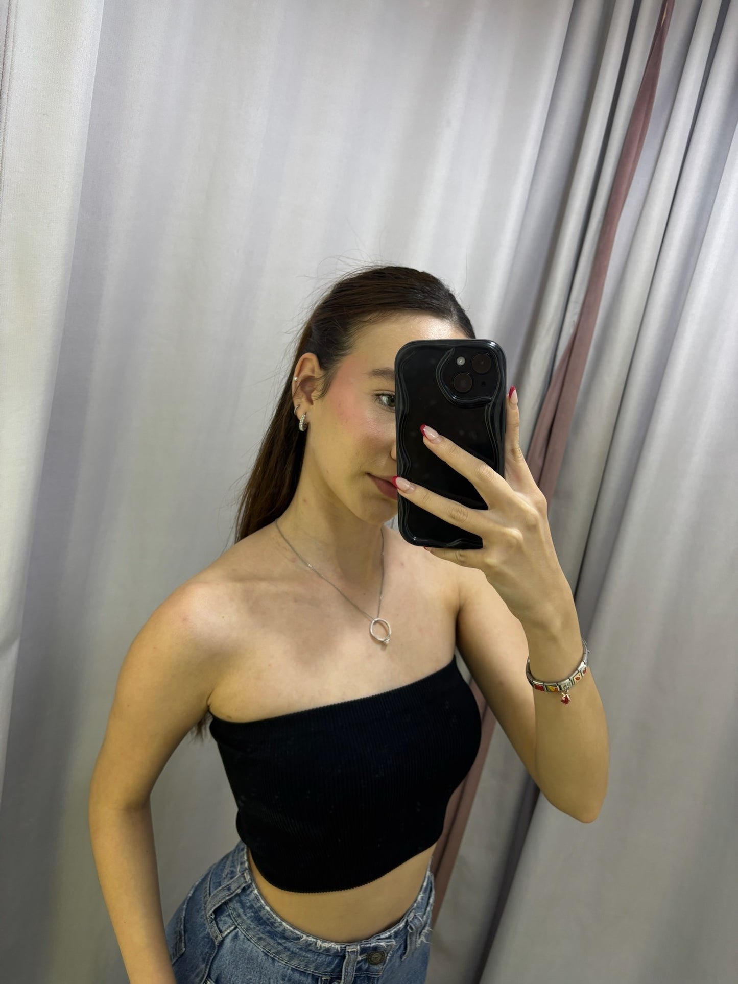 Top DYNAMIC strapless talla U negro