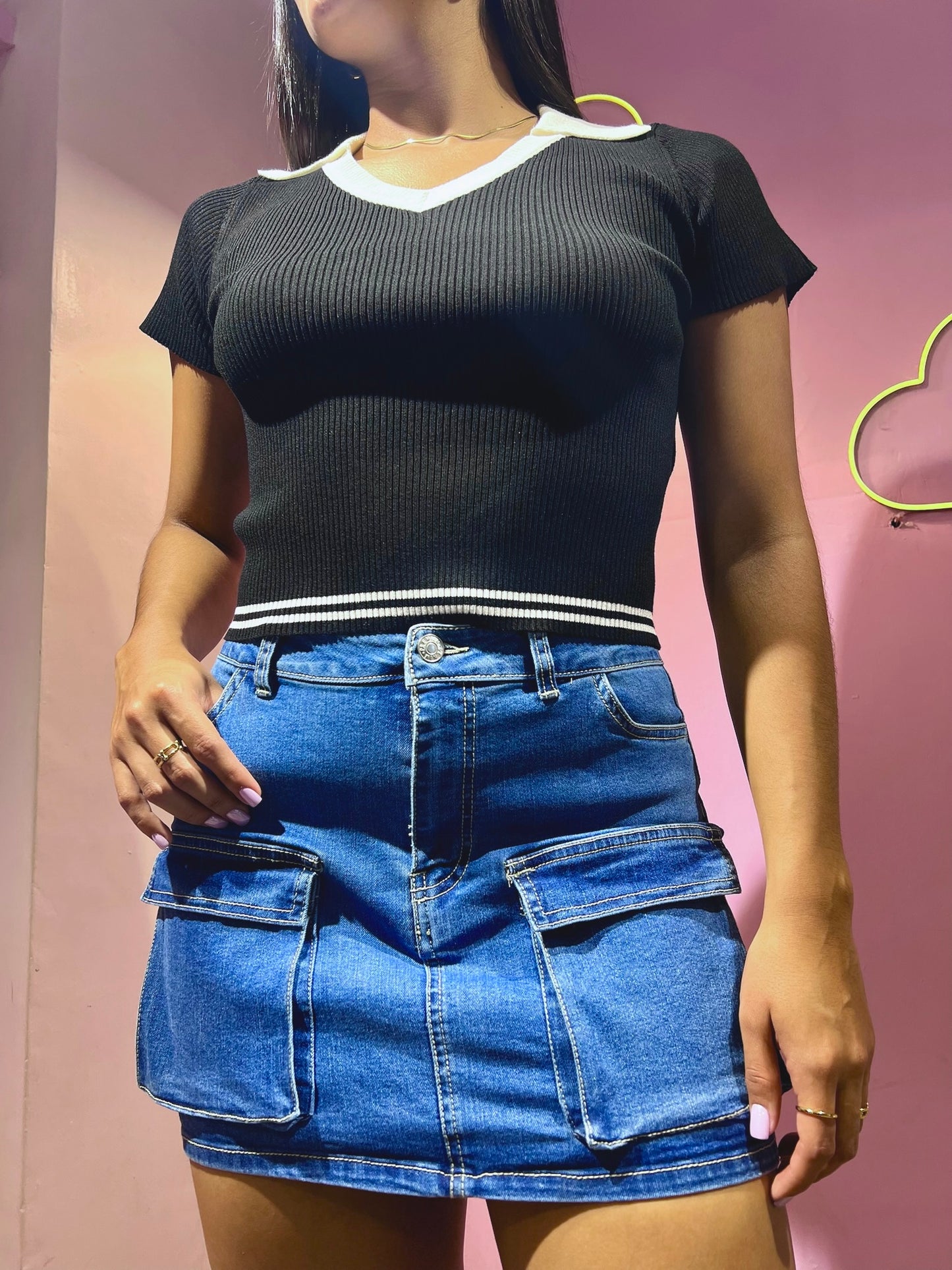 Falda cargo de jean con bolsillos delanteros