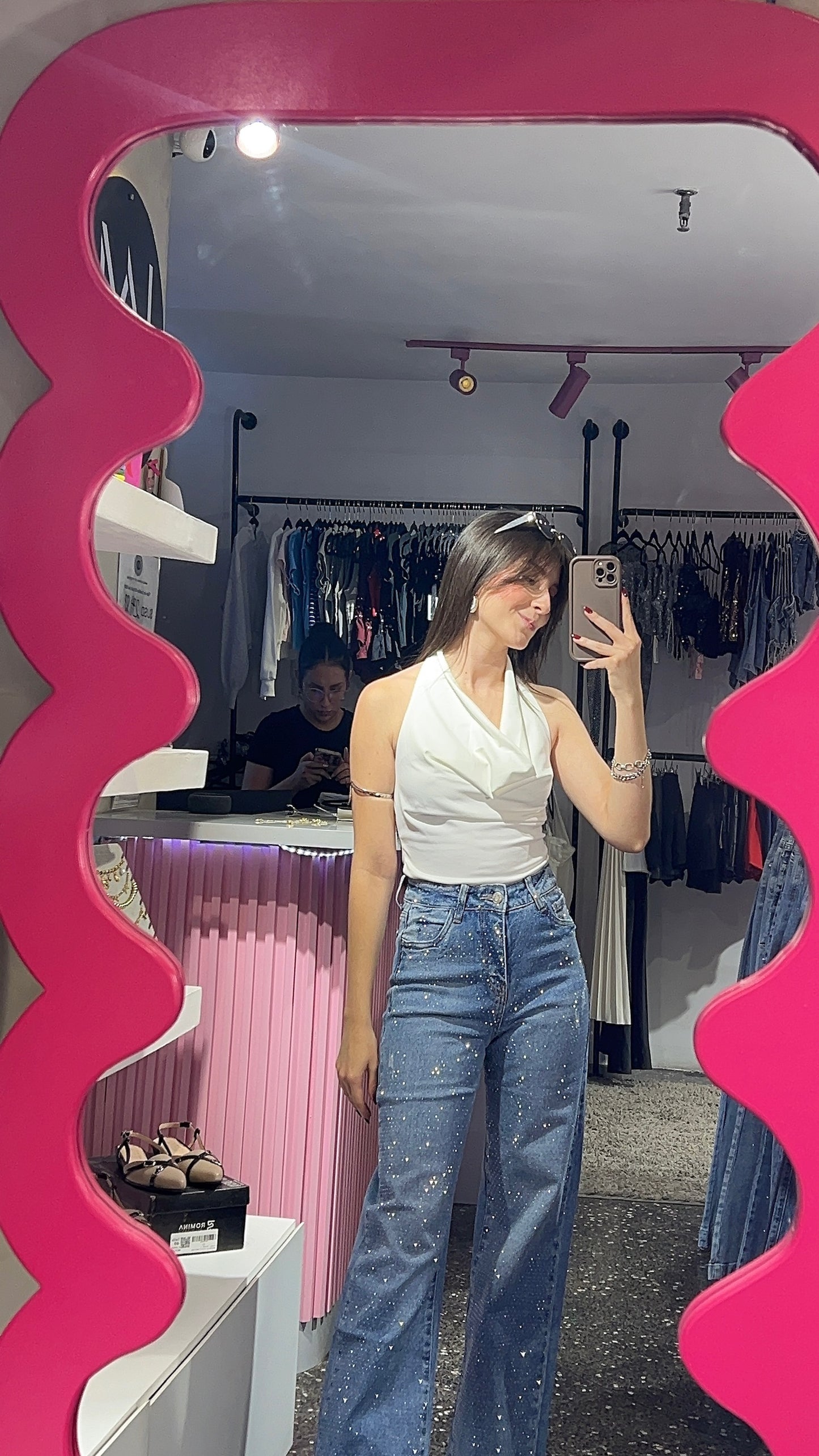 Jean Sweet Couture wide leg de pedrería tono medio (cd: SWK2508)