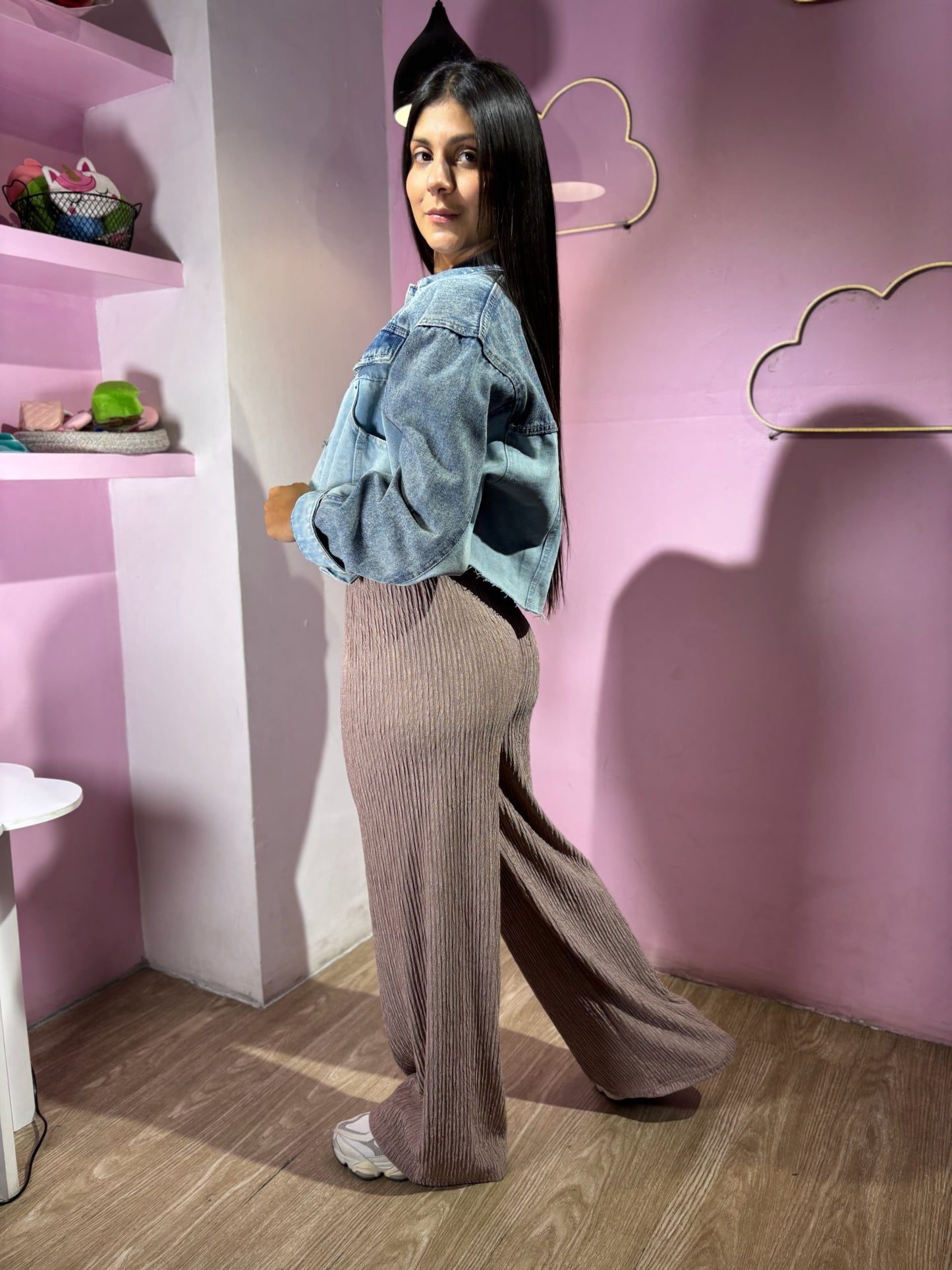 Chaqueta de jean dos tonalidades oversized