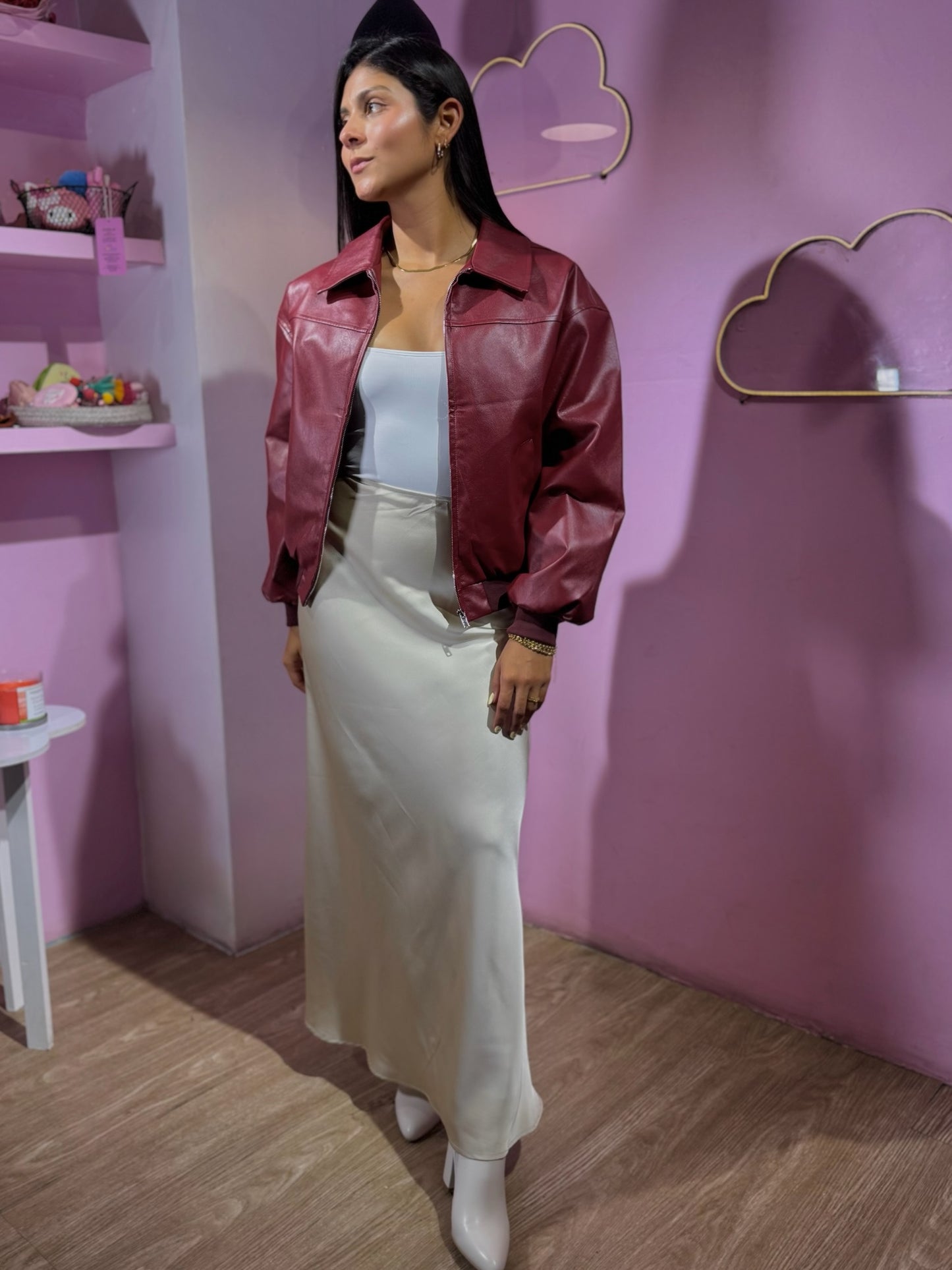 Chaqueta cuero vino vintage