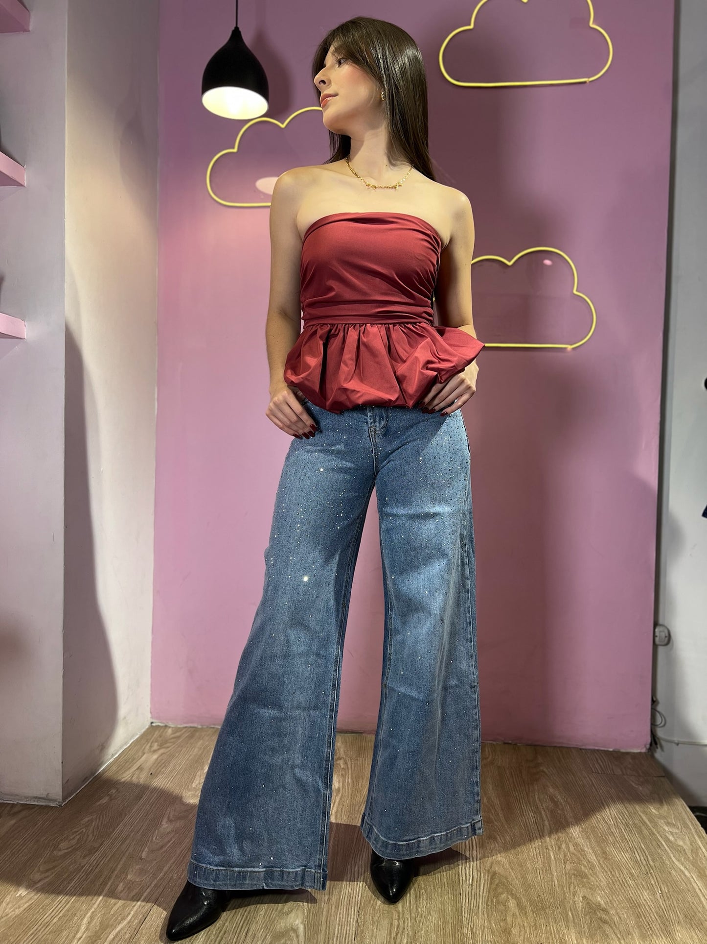 Jean CHIC Royale Palazzo prelavado con brillos abundantes (cd: CHK4808)