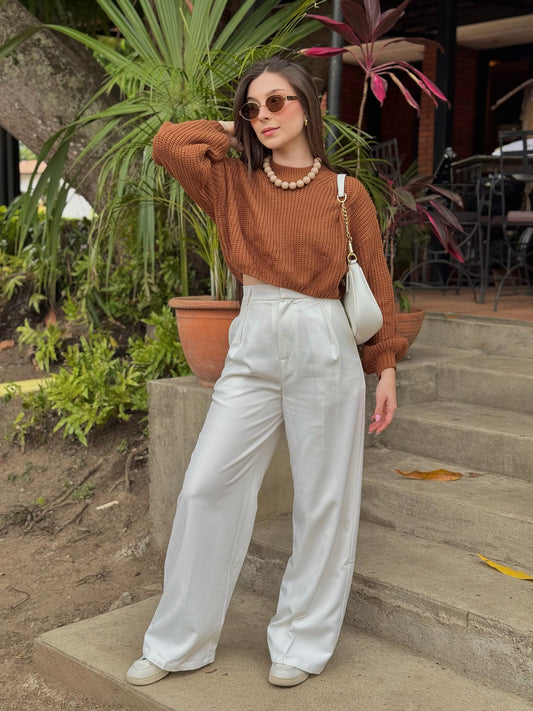 Pantalón de vestir corte recto con broche blanco ANEWSTA