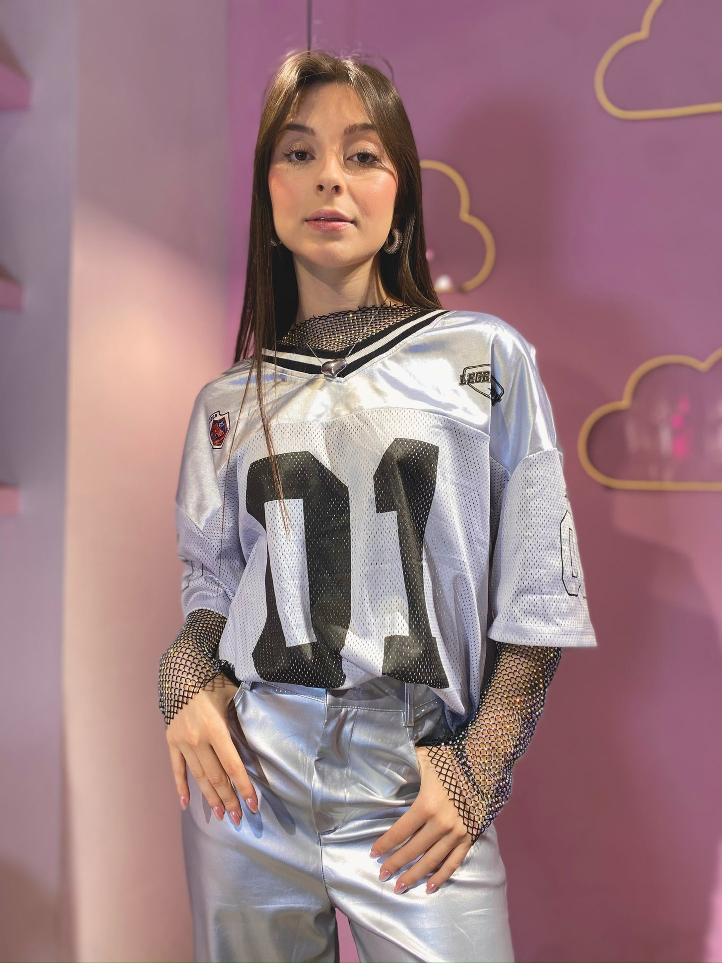 T-shirt de fútbol americano oversized gris