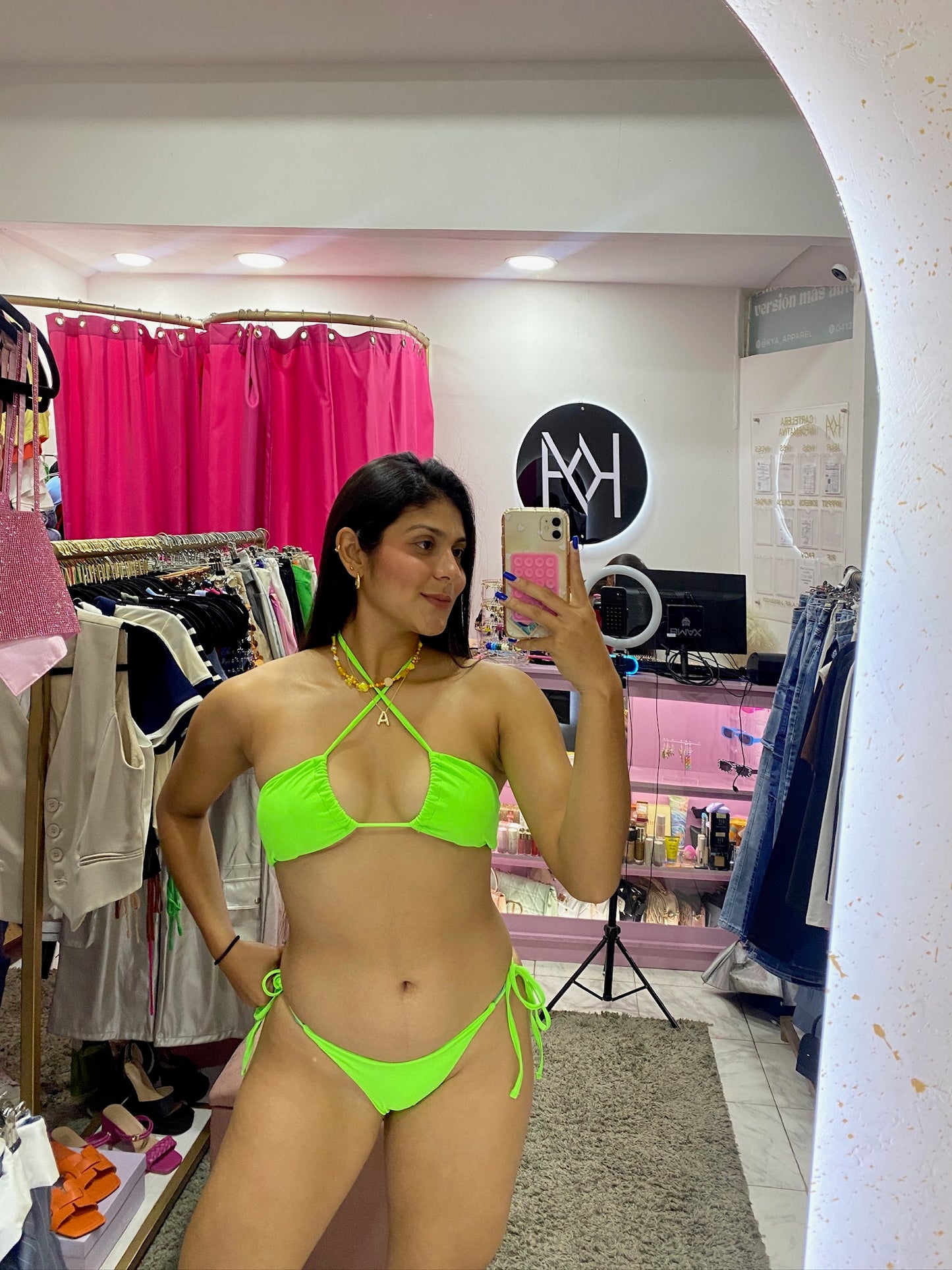 Traje de baño doble uso verde fluorescente