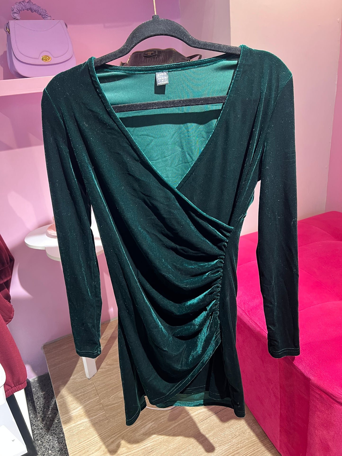 Vestido manga larga aterciopelado verde