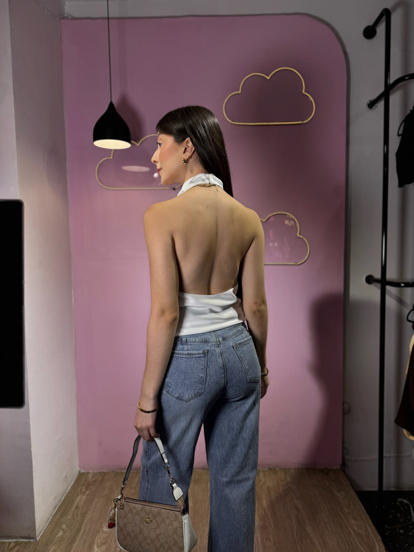 Top cuello bobo de satén blanco