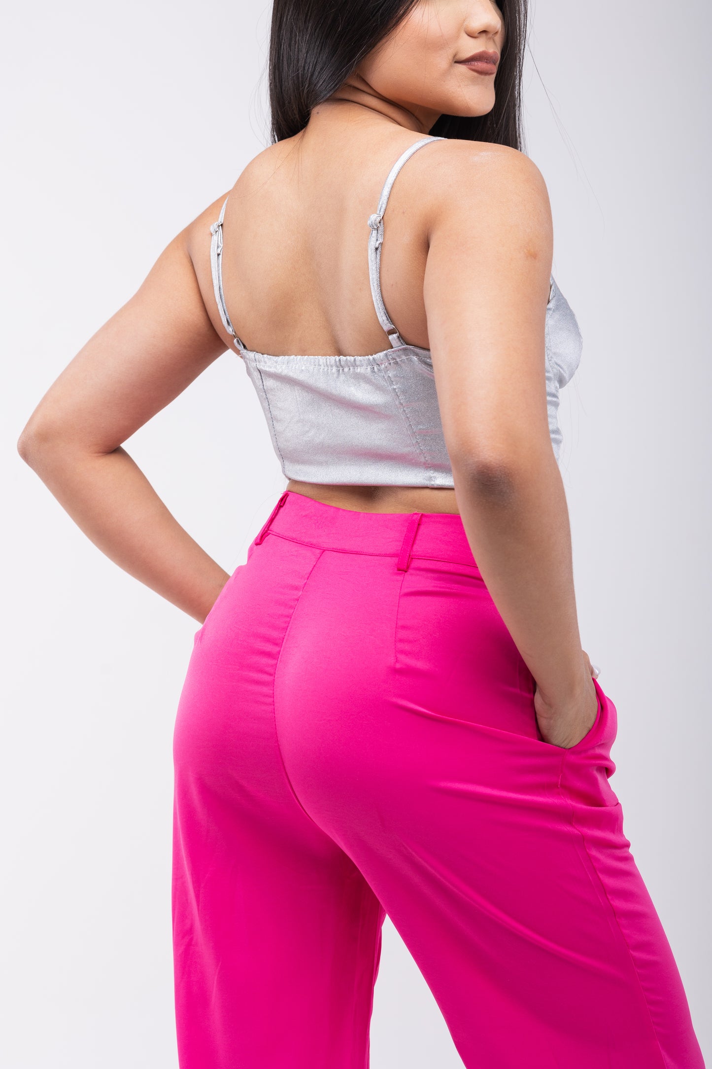 Pantalón de vestir palazzo con bolsillos fucsia