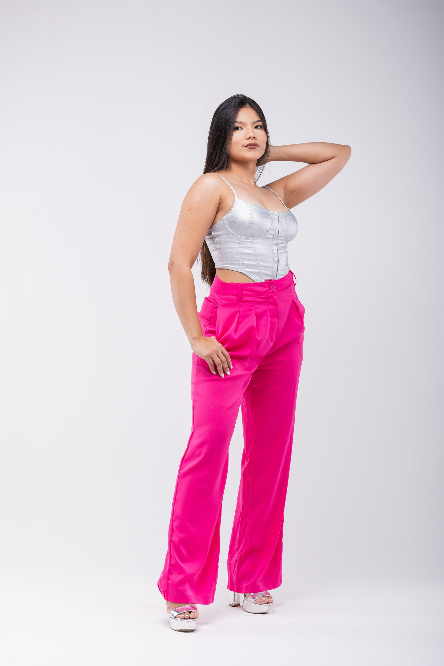 Pantalón de vestir palazzo con bolsillos fucsia