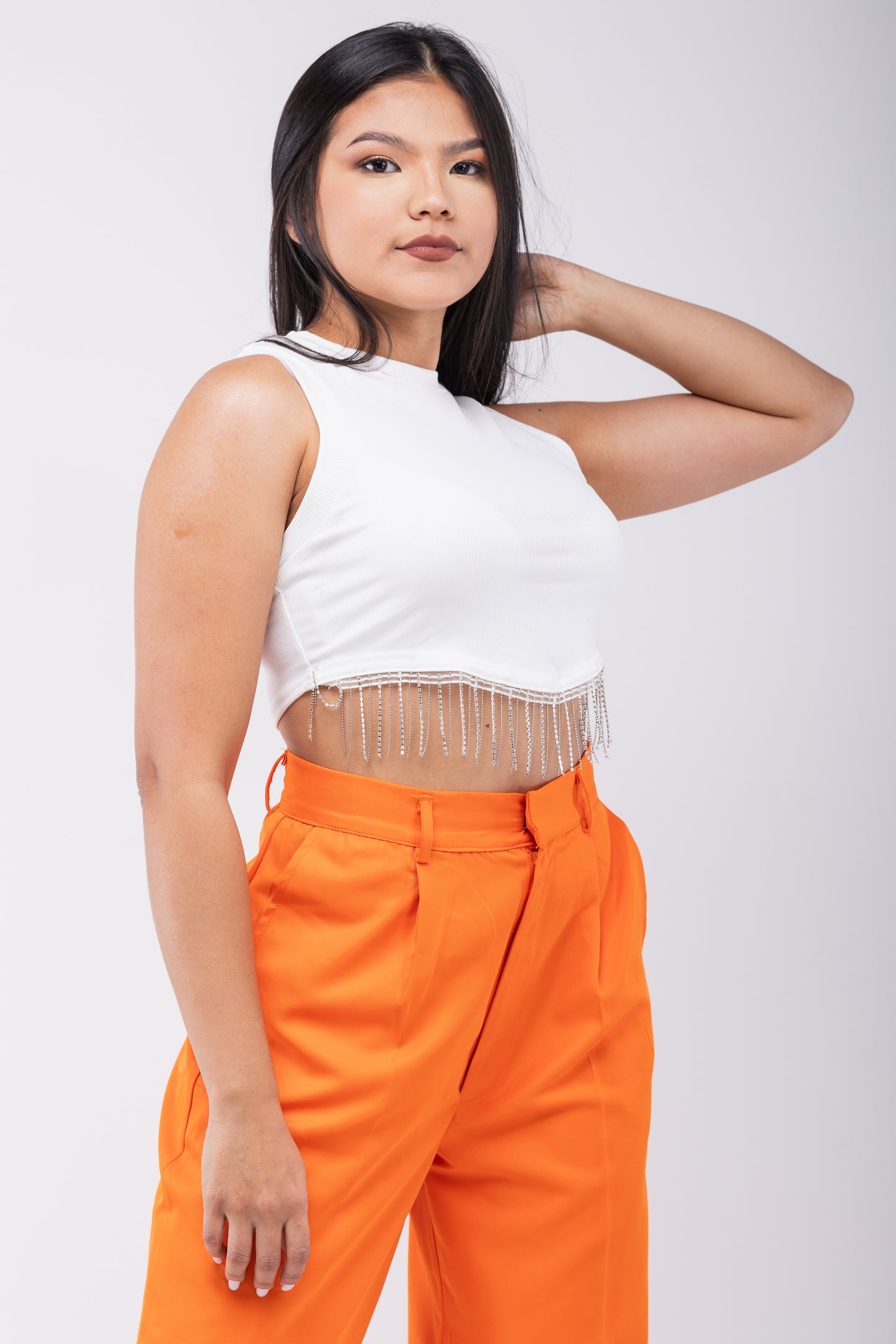 Pantalón de vestir palazzo con bolsillos naranja