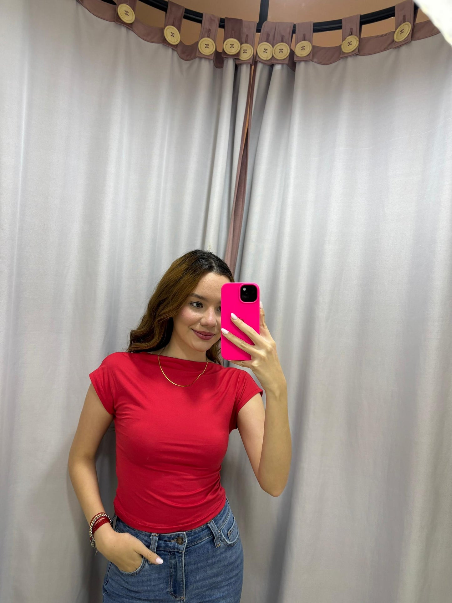 Top básico de espalda descubierta rojo