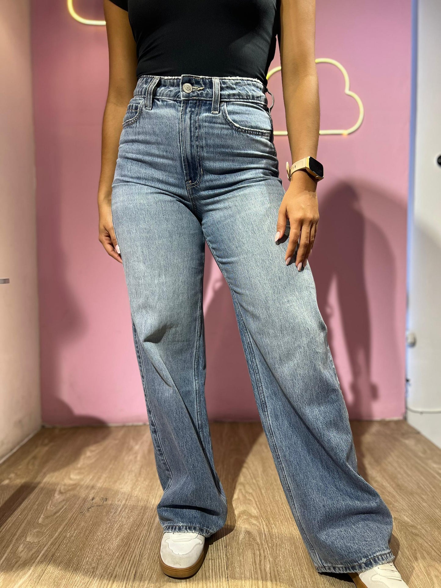 Jean wide leg prelavado tono medio (cd:389280)
