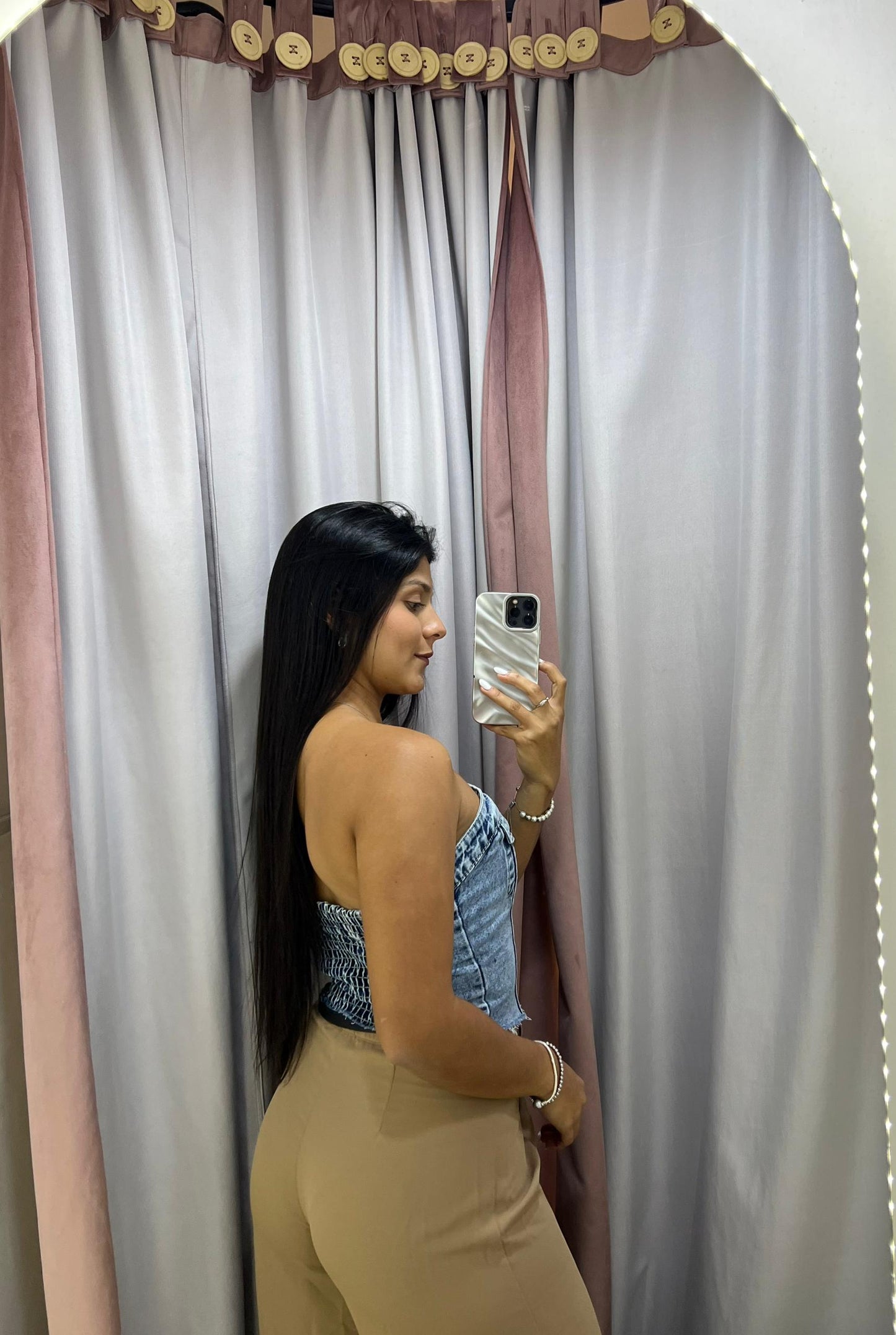 Top strapless de jean con botones