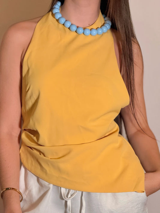 Top cuello halter arruchado lateral asimétrico y espalda descubierta MUSERA amarillo