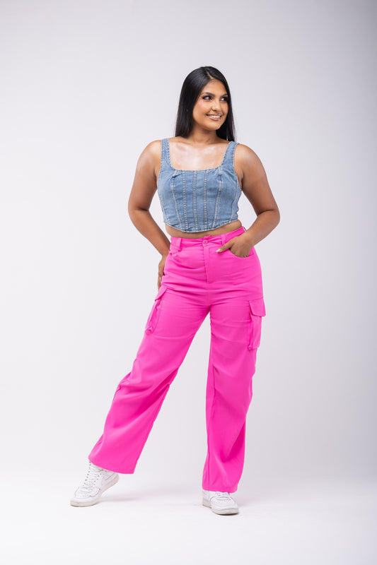 Pantalón cargo fucsia