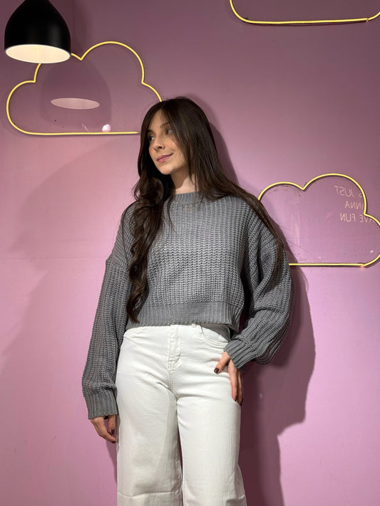 Suéter tejido gris oversized