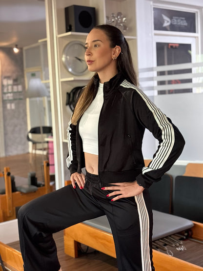 Set confit negro con franjas blancas