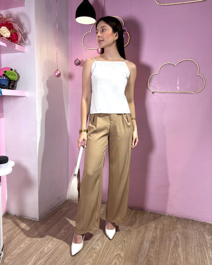 Pantalón de vestir palazzo beige de botón