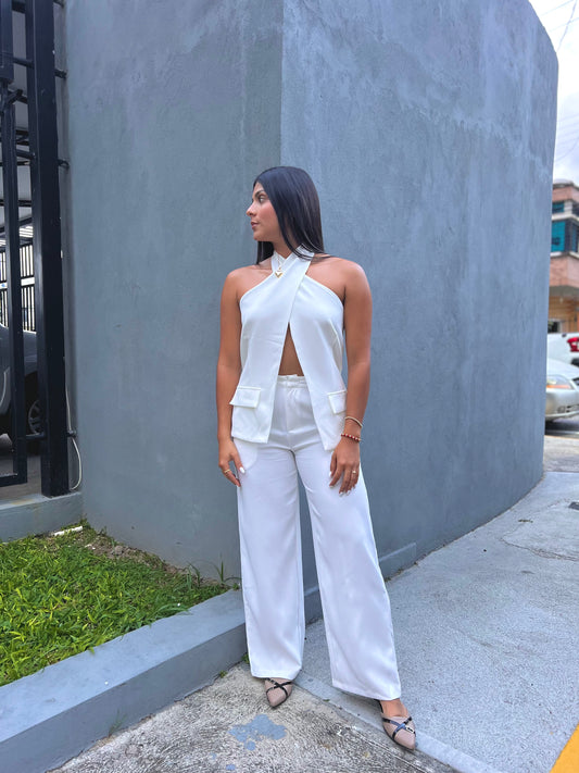 Blusa de espalda descubierta cruzada blanca