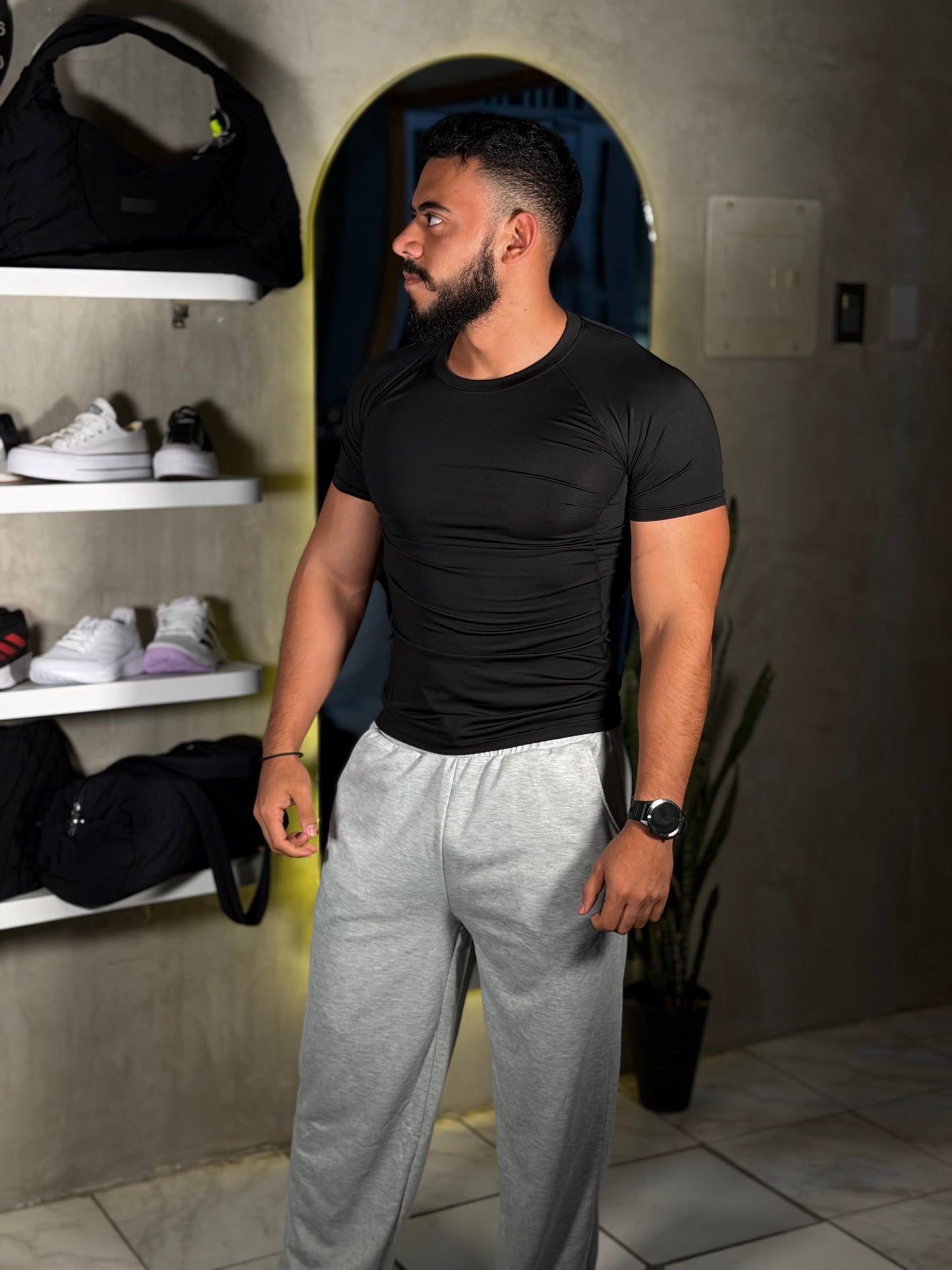Jogger de cordón negro ancho deportivo gris