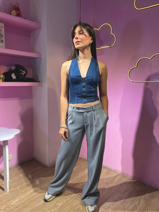 Pantalón de vestir hollister gris corte bajo