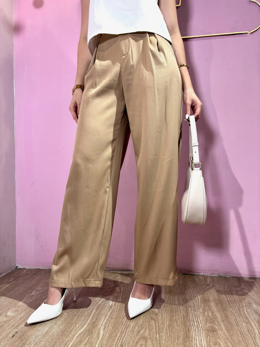 Pantalón de vestir palazzo beige de botón