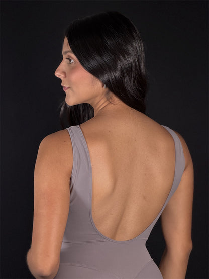 Enterizo largo sin mangas escote halter deportivo femenino MASKERT Gris/rosa vieja