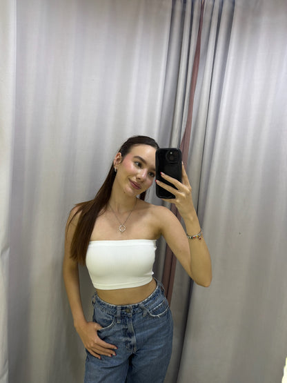 Top DYNAMIC strapless talla U blanco
