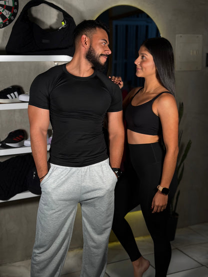 Jogger de cordón negro ancho deportivo gris
