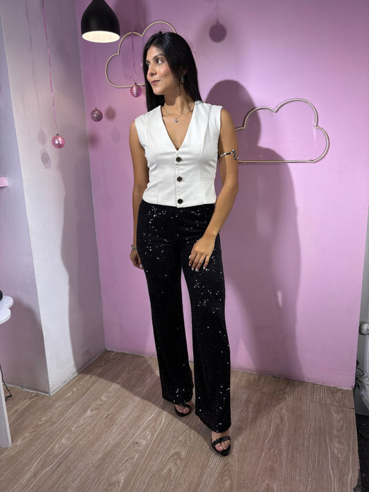 Pantalón negro de lentejuelas pequeñas