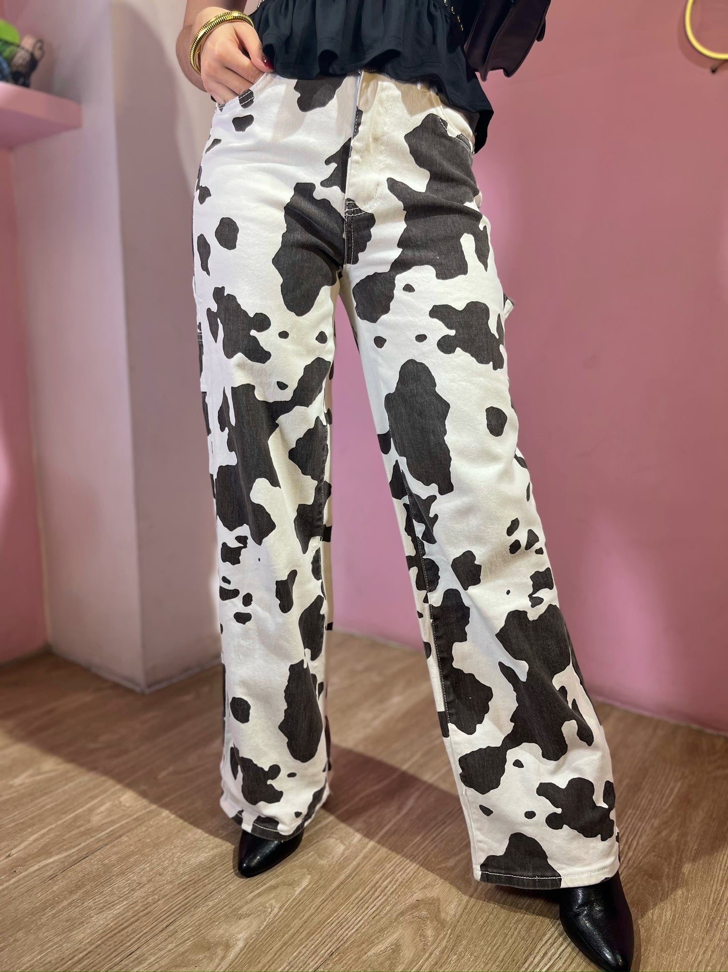 Jean Sweet Couture carpenter wide diseño de vaca (cd: SWK3200)