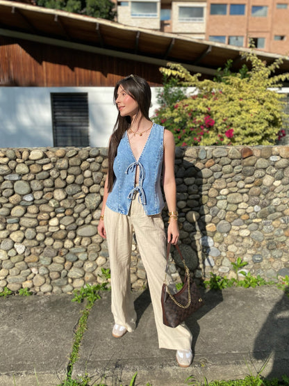 Chaleco denim de lazos delanteros