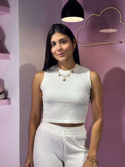 Set de pantalón y top crema love poem