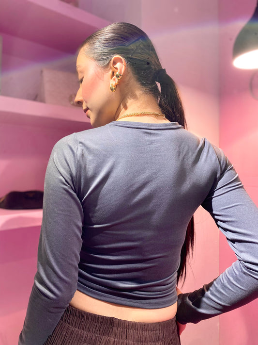 Top manga larga gris básico HOLLISTER