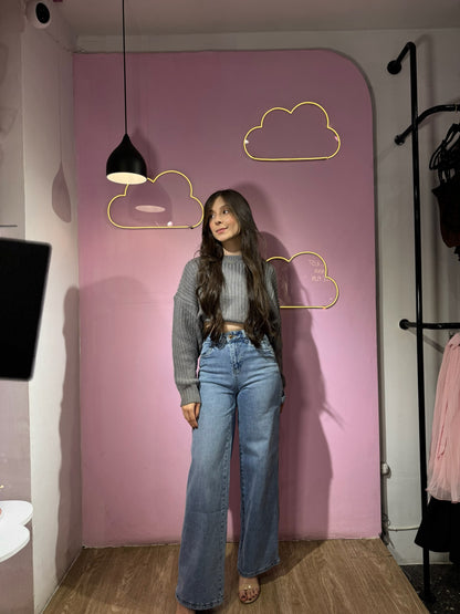 Jean wide leg tono medio con detalles de bolsillos POP SUGAR