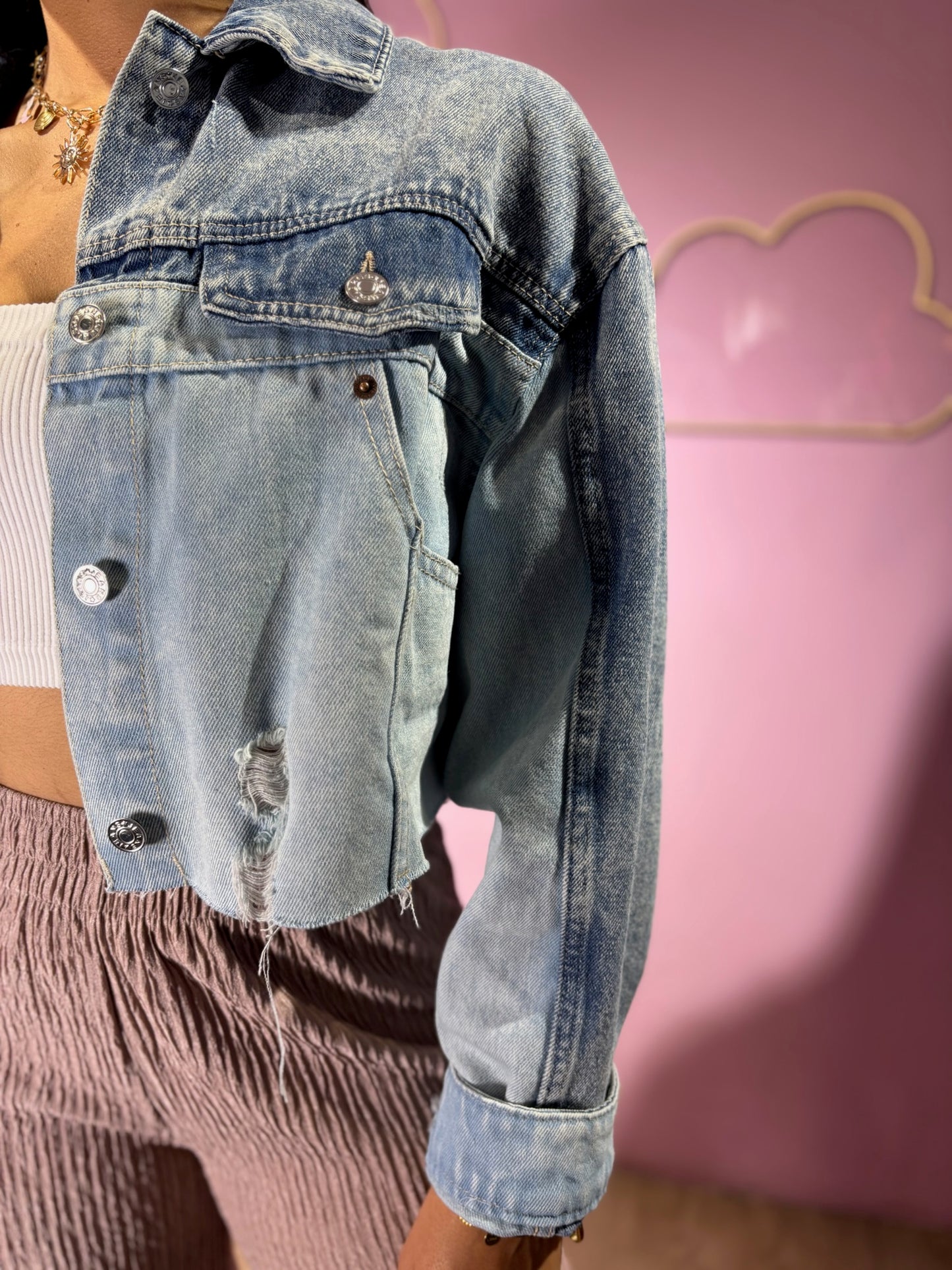 Chaqueta de jean dos tonalidades oversized