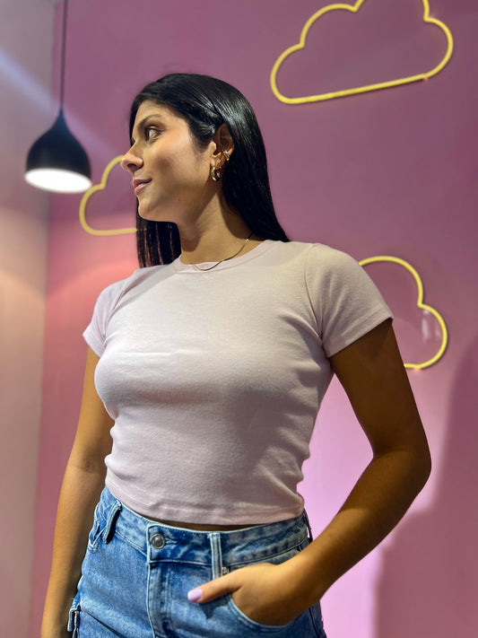 Top hollister básico rosa manga corta