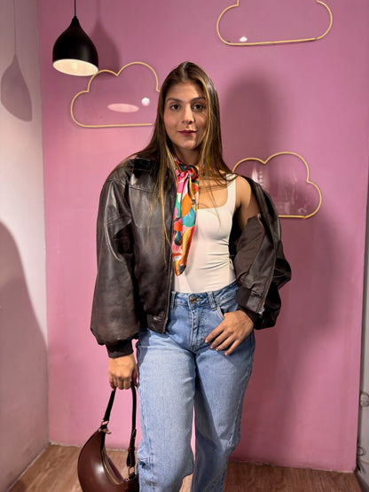 Chaqueta cuero marrón vintage
