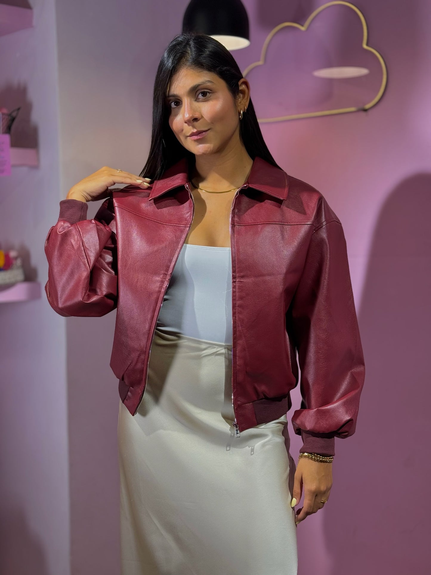 Chaqueta cuero vino vintage