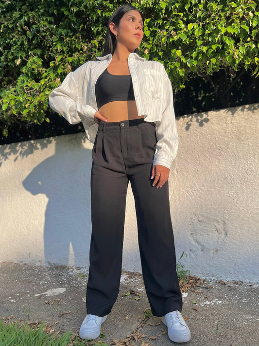 Pantalón de vestir palazzo negro de botón Dazy