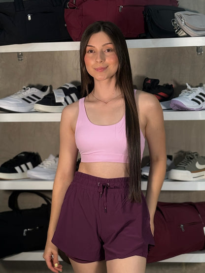 Short de running doble de dama GLOWMODE morado oscuro