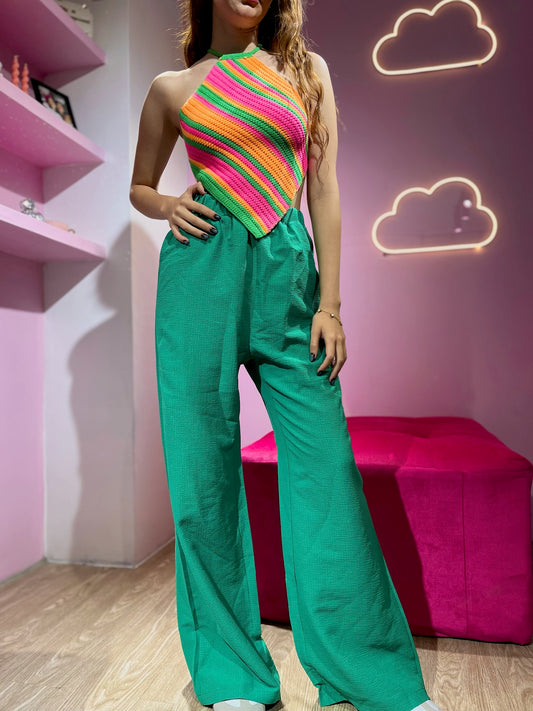 Pantalón de vestir wide leg de pretina verde