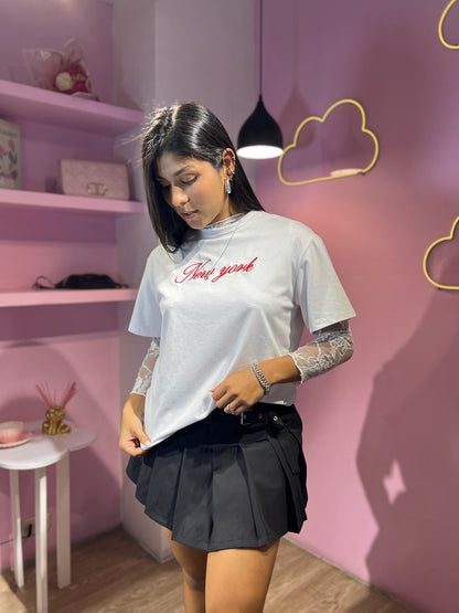 T-shirt blanca oversized letras rojas New York
