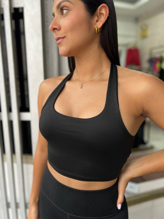 Top tirante al cuello con espalda descubierta negro