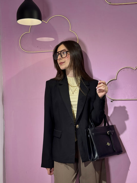 Blazer manga larga negro de botones marrón