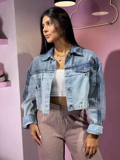 Chaqueta de jean dos tonalidades oversized