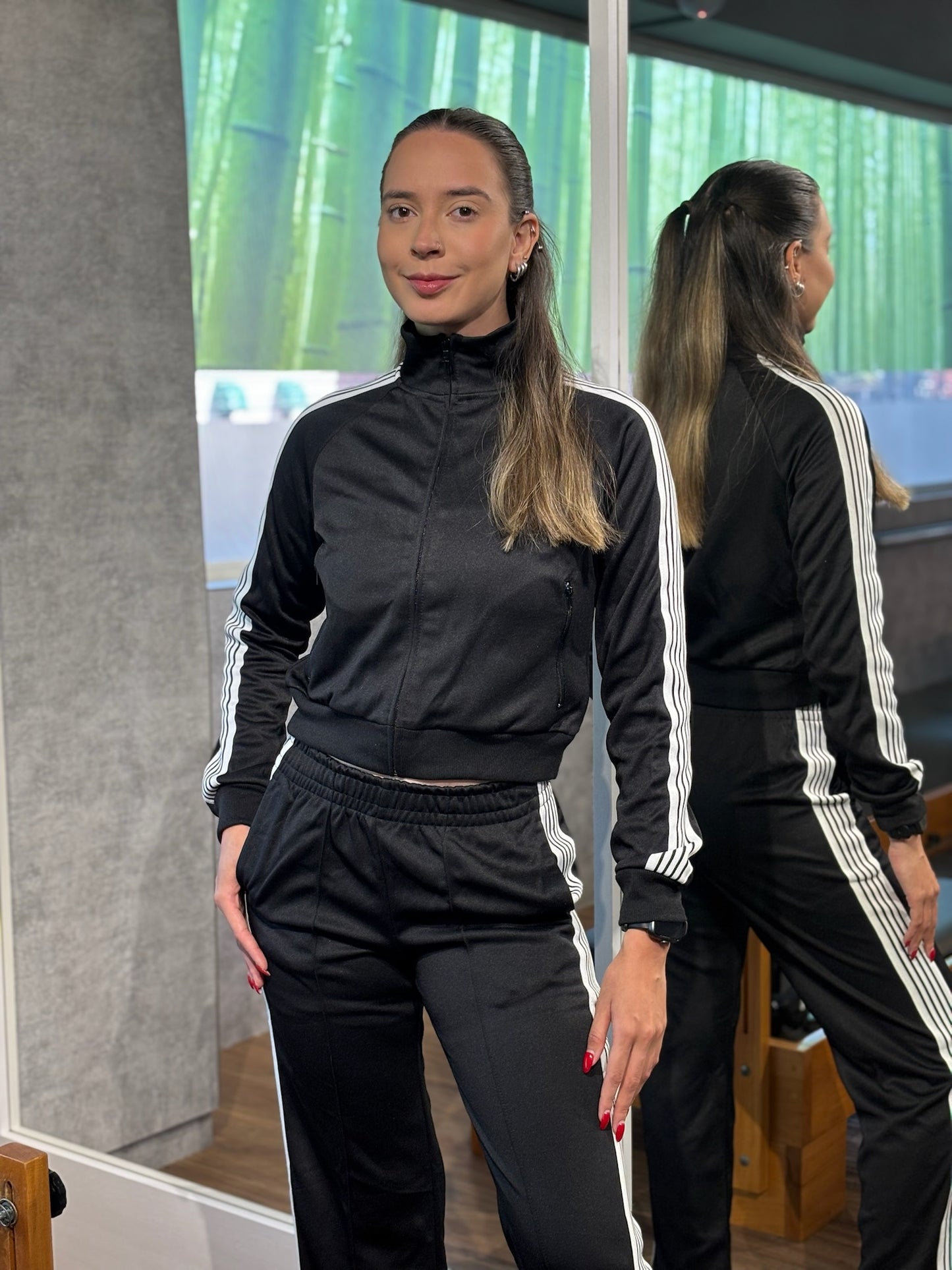 Set confit negro con franjas blancas