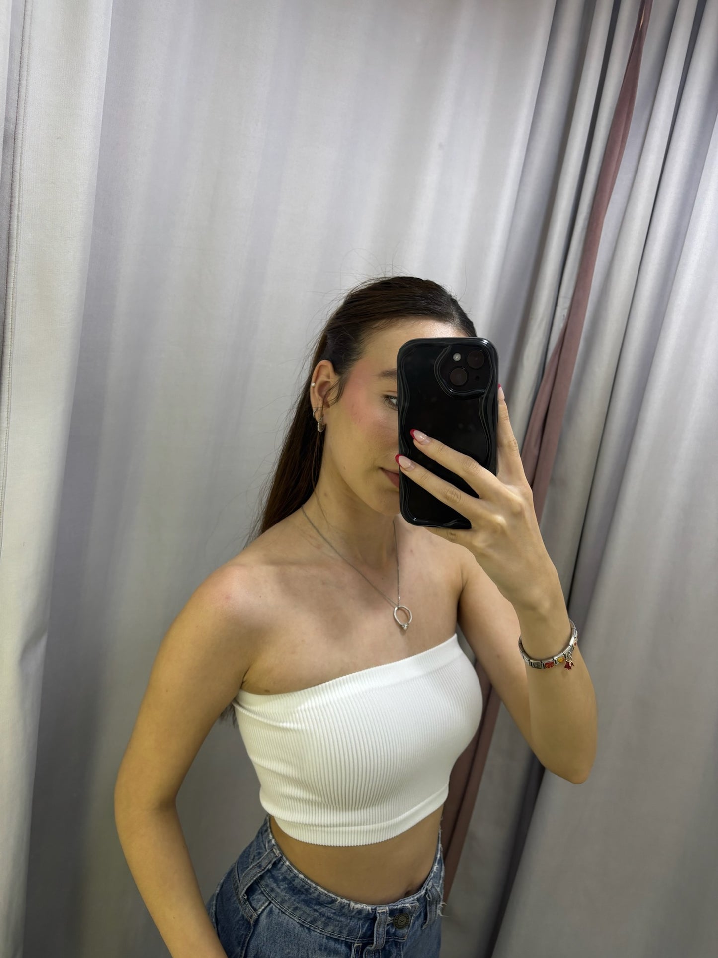 Top DYNAMIC strapless talla U blanco