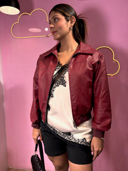 Chaqueta cuero vino vintage