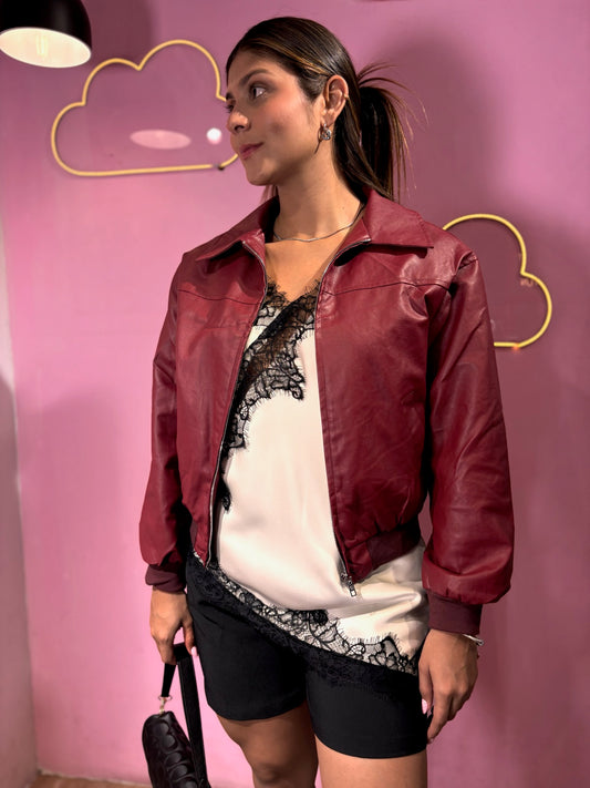 Chaqueta cuero vino vintage